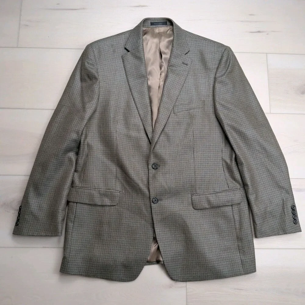Lauren Ralph Lauren Blazer Sport‎ Coat Mens 44L Silk Wool Houndstooth Brown